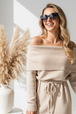 Morning Latte Beige Mini Sweater Dress