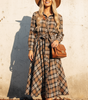Plaid Collared Long Sleeve Front Button Mini Shirt Dress