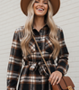 Plaid Collared Long Sleeve Front Button Mini Shirt Dress